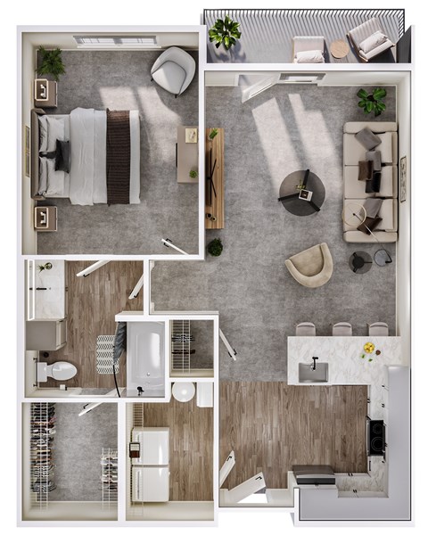 Floor plan for 1 bed, 1 bath, 824 sqft